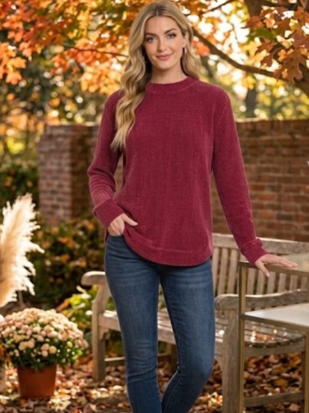 Cozy ♥️Chenille DK Burgundy Women’s Pullover Sweater medium Zenana